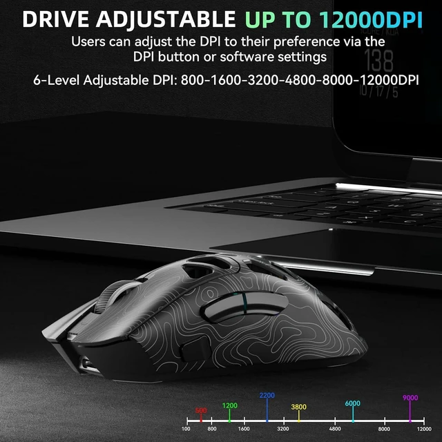 Alt view image 4 of 7 - Aula SC620 Wireless Gaming Mouse, Tri-Mode 2.4GHz/USB-C/BT5.3 Computer Mouse with 12000 DPI, Programmable Macro Gamer Mouse with Rapid Fire Key, RGB Light Gaming Mice for PC/Laptop/Mac