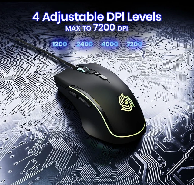 Alt view image 4 of 7 - Wired Gaming Mouse - Computer Corded Mouse with 6 Programmable Buttons