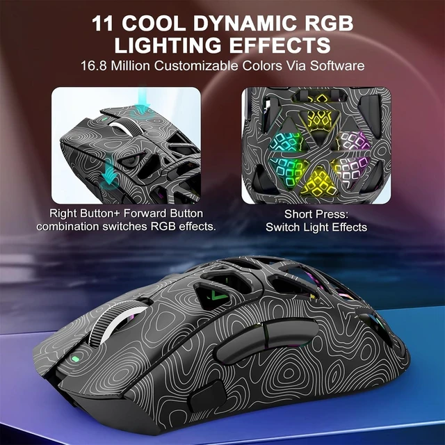 Alt view image 7 of 7 - G11 Lightweight Wireless Gaming Mouse for FPS & Competitive Gaming, Tri-Mode Bluetooth 5.1/2.4GHz/USB-C, 22000 DPI RGB Mouse with Programmable Buttons for PC, Laptop & Mac