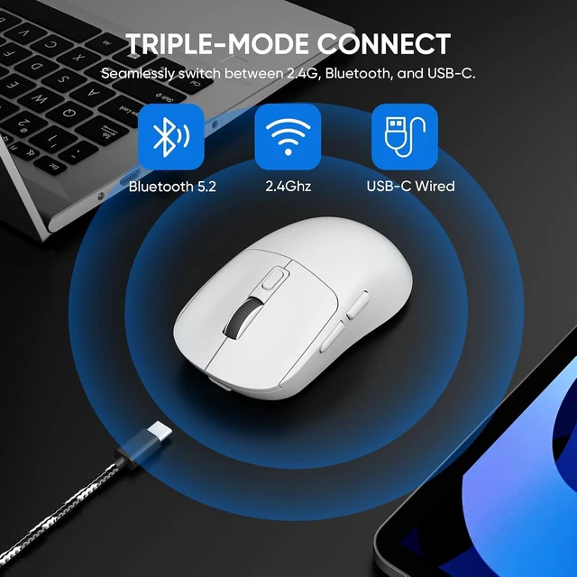 Alt view image 2 of 7 - MELOGAGA Wireless Gaming Mouse, 3-Mode Bluetooth/2.4G/USB-C, 8 DPI -White