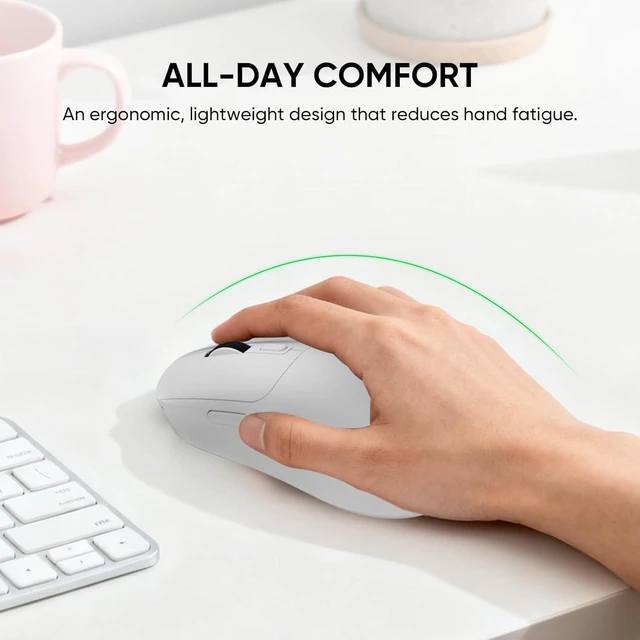 Alt view image 4 of 7 - MELOGAGA Wireless Gaming Mouse, 3-Mode Bluetooth/2.4G/USB-C, 8 DPI -White