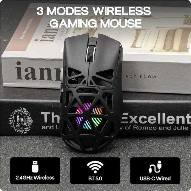 Alt view image 6 of 7 - MechLands Aula SC620 Gaming Mouse, 2.4G/USB-C/BT Wireless Mouse with 400mAh Battery, Adjustable 12,000 DPI & 1000 Polling Rate, PAW3311 Sensor, RGB Lighting, Programmable Buttons, for Win/Mac (Black)