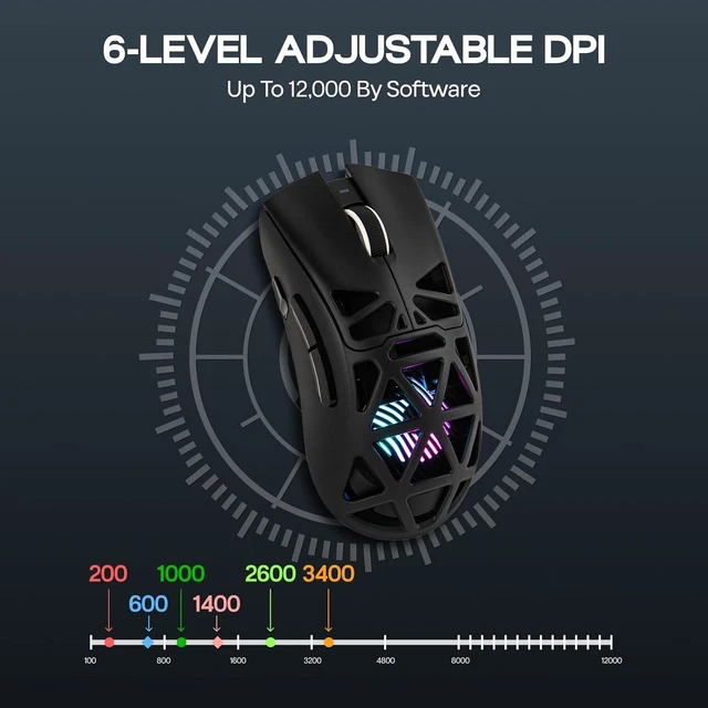 Alt view image 5 of 7 - MechLands Aula SC620 Gaming Mouse, 2.4G/USB-C/BT Wireless Mouse with 400mAh Battery, Adjustable 12,000 DPI & 1000 Polling Rate, PAW3311 Sensor, RGB Lighting, Programmable Buttons, for Win/Mac (Black)