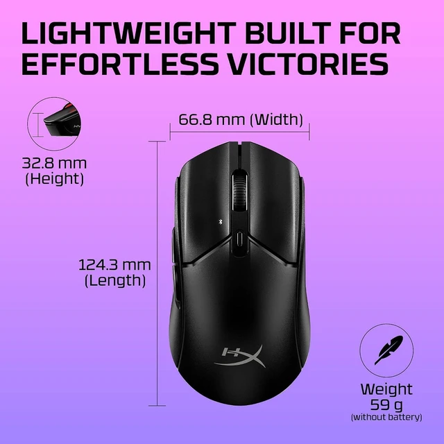 Alt view image 3 of 7 - HyperX Pulsefire Haste 2 Core Wireless Gaming Mouse for PC, Long Battery Life, Lightweight, Custom Core Sensor, Dual Wireless Connectivity, Black