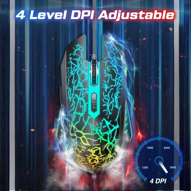 Alt view image 2 of 7 - VersionTECH. Wired Gaming Mouse, Computer Mouse Ergonomic Mice with 7 LED Lights RGB Backlit, 6 Programmable Buttons, 4 Adjustable DPI for Laptop PC Gamer Desktop Chromebook Mac Games-Black