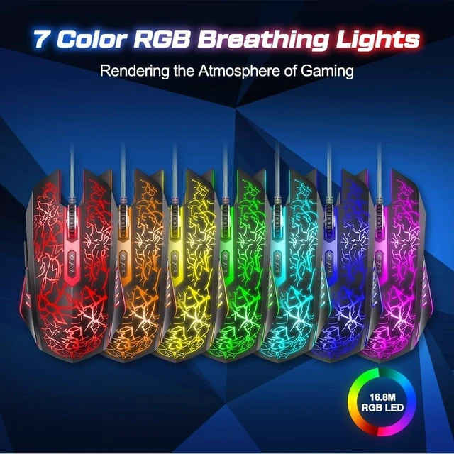 Alt view image 4 of 7 - VersionTECH. Wired Gaming Mouse, Computer Mouse Ergonomic Mice with 7 LED Lights RGB Backlit, 6 Programmable Buttons, 4 Adjustable DPI for Laptop PC Gamer Desktop Chromebook Mac Games-Black