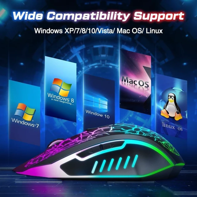 Alt view image 6 of 7 - VersionTECH. Wired Gaming Mouse, Computer Mouse Ergonomic Mice with 7 LED Lights RGB Backlit, 6 Programmable Buttons, 4 Adjustable DPI for Laptop PC Gamer Desktop Chromebook Mac Games-Black