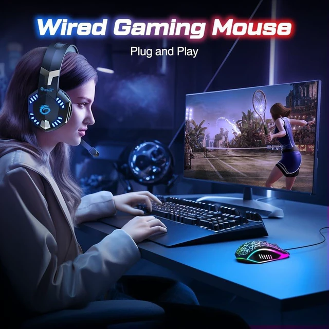 Alt view image 7 of 7 - VersionTECH. Wired Gaming Mouse, Computer Mouse Ergonomic Mice with 7 LED Lights RGB Backlit, 6 Programmable Buttons, 4 Adjustable DPI for Laptop PC Gamer Desktop Chromebook Mac Games-Black