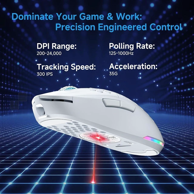 Alt view image 2 of 7 - TMKB Falcon M1 Wireless Gaming Mouse, 24000 DPI, 180-Hour Battery, White