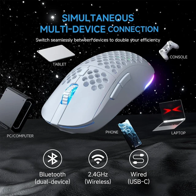 Alt view image 3 of 7 - TMKB Falcon M1 Wireless Gaming Mouse, 24000 DPI, 180-Hour Battery, White