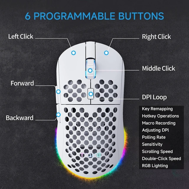 Alt view image 5 of 7 - TMKB Falcon M1 Wireless Gaming Mouse, 24000 DPI, 180-Hour Battery, White