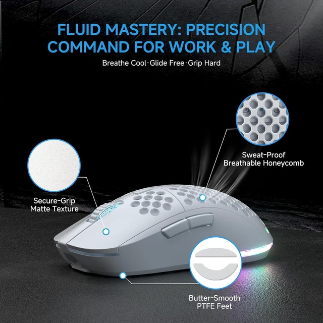 Alt view image 6 of 7 - TMKB Falcon M1 Wireless Gaming Mouse, 24000 DPI, 180-Hour Battery, White