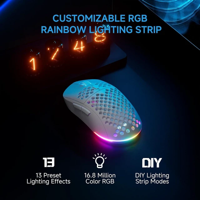 Alt view image 7 of 7 - TMKB Falcon M1 Wireless Gaming Mouse, 24000 DPI, 180-Hour Battery, White