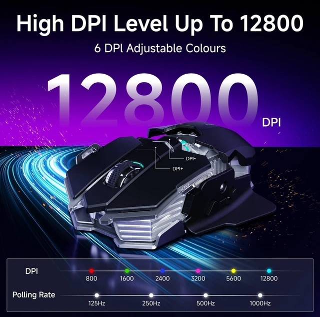 Alt view image 4 of 7 - Wireless Gaming Mouse with RGB Backlit, Tri-Mode, Rechargeable 12800 DPI