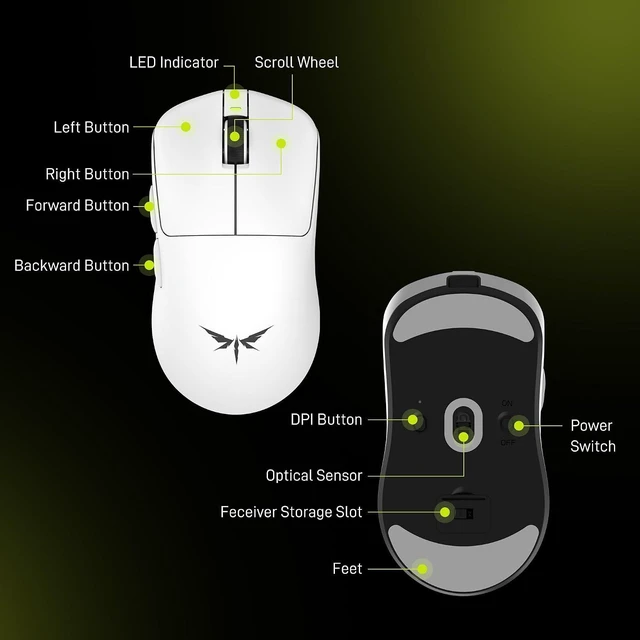 Alt view image 7 of 7 - VGN Dragonfly F1 Pro Max Wireless Gaming Mouse, 130h Playtime Long Endurance, 55g Lightweight, PAW3395 26K DPI Flagship Sensor, 4000Hz Polling Rate Supported, Low Latency Esports Peripherals, White
