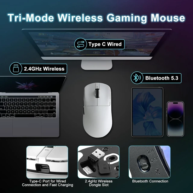 Alt view image 4 of 7 - ATK R1 SE+ Wireless Gaming Mouse, 18000 DPI,Tri-Mode Mouse(White)