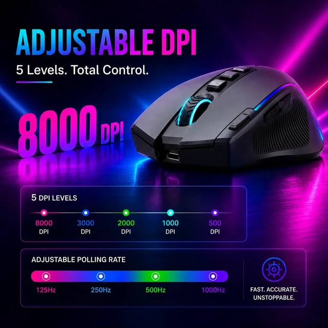 Alt view image 6 of 7 - E-YOOSO Wireless Gaming Mouse, Tri-Mode Bluetooth, Ergonomic, 8000 DPI