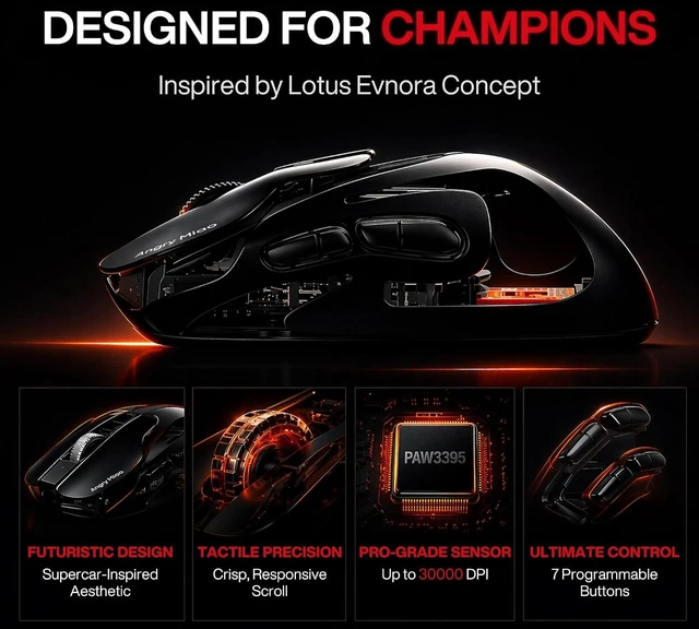 Alt view image 4 of 7 - AM Infinity 49g Ultra Lightweight Wireless Gaming Mouse with PAW3950 Sensor