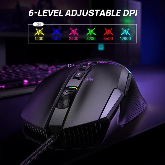 Alt view image 2 of 7 - TECKNET Wired Gaming Mouse 12800 DPI 8 Buttons 13 RGB Backlit Optical Mouse