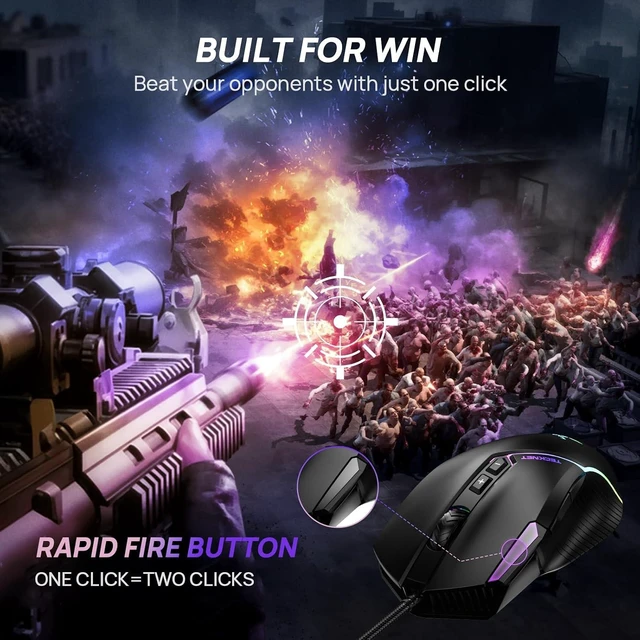 Alt view image 6 of 7 - TECKNET Wired Gaming Mouse 12800 DPI 8 Buttons 13 RGB Backlit Optical Mouse