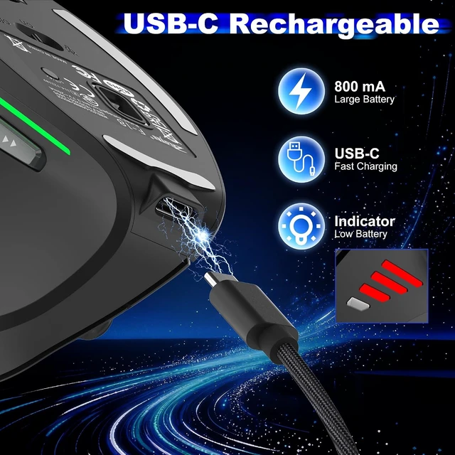 Alt view image 6 of 7 - TRELC Wireless Gaming Mouse with 5D Rocker, 24000 DPI Vertical Mouse, Black