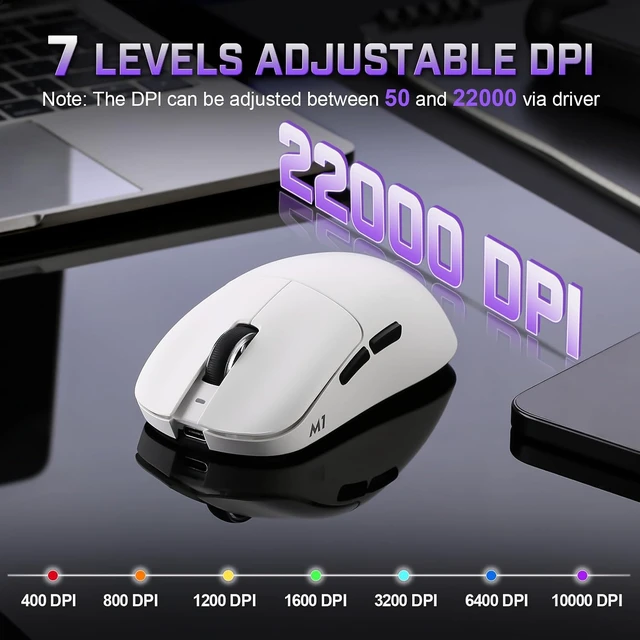 Alt view image 4 of 7 - YUNZII M1 PAW3311 Sensor Wireless Gaming Mouse (White)