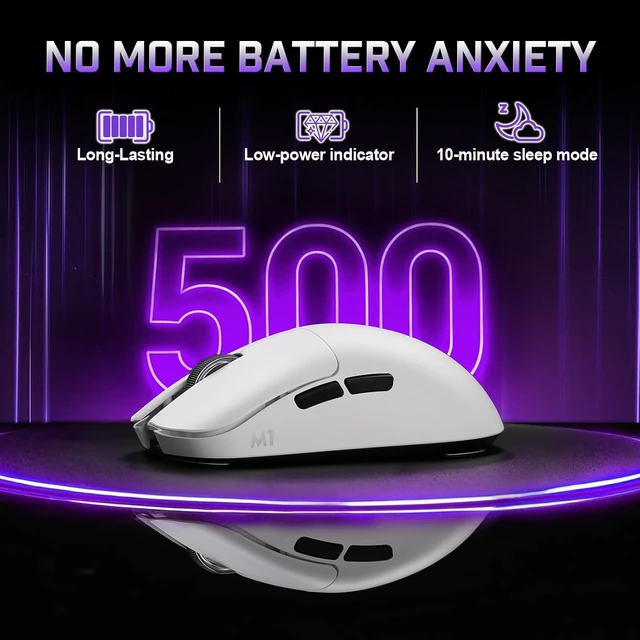 Alt view image 6 of 7 - YUNZII M1 PAW3311 Sensor Wireless Gaming Mouse (White)