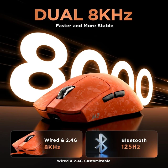 Alt view image 4 of 7 - YUNZII M2 Dual 8K Wireless Gaming Mouse,PAW3395,6-Level DPI(Orange)