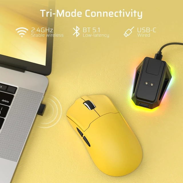 Alt view image 4 of 7 - LTC GM022 Ultralight 3-Mode Wireless Gaming Mouse with RGB Charging Dock, PAW3395 26K DPI Sensor, 55G Lightweight Ergonomic Bluetooth Gaming Mouse, 5 Programmable Buttons, 80 Million Click Switch