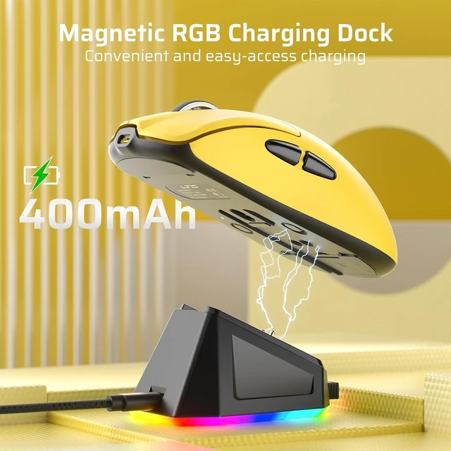 Alt view image 3 of 7 - LTC GM022 Ultralight 3-Mode Wireless Gaming Mouse with RGB Charging Dock, PAW3395 26K DPI Sensor, 55G Lightweight Ergonomic Bluetooth Gaming Mouse, 5 Programmable Buttons, 80 Million Click Switch
