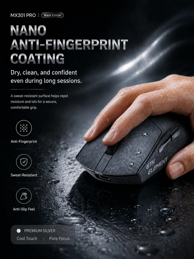 Alt view image 4 of 7 - ZORNHER X Mloong MX301 PRO Lightweight Gaming Mouse,Up to 26000 DPI, Wireless,Carbon Fiber Texture Finish,PAW 3315,60g,500mAh Battery,Small Mouse with Anti-Slip Grip,Wired/BT/2.4GHz for PC,FPS