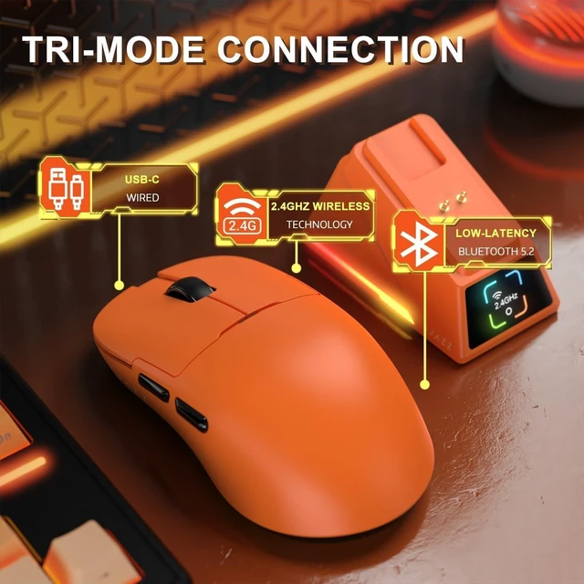 Alt view image 4 of 7 - AJAZZ AJ159APEX 8Khz Wireless Gaming Mouse Ultralight 56g with Magnetic Screen Charging Dock 42000DPI PAW3950 Sensor Tri Mode BT/2.4Ghz/Type-c Wired Programmable for Esport FPS PC Mac Gamer(Orange)