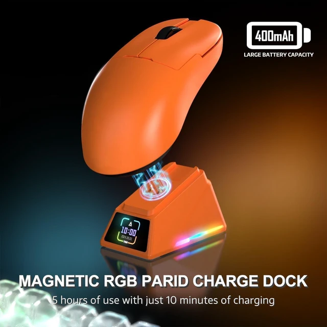 Alt view image 7 of 7 - AJAZZ AJ159APEX 8Khz Wireless Gaming Mouse Ultralight 56g with Magnetic Screen Charging Dock 42000DPI PAW3950 Sensor Tri Mode BT/2.4Ghz/Type-c Wired Programmable for Esport FPS PC Mac Gamer(Orange)