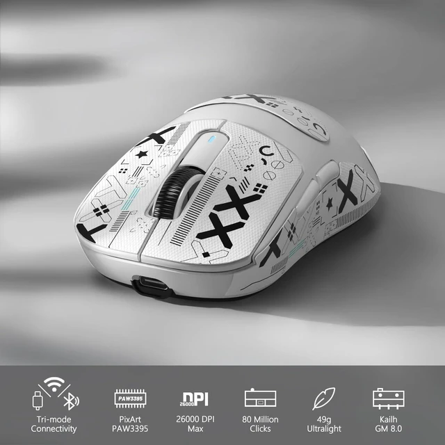 Alt view image 2 of 7 - ATTACK SHARK X3 49g SUPERLIGHT Wireless Gaming Mouse, White & Grip Tape