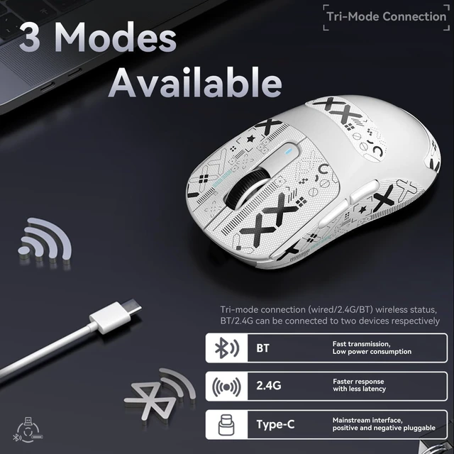 Alt view image 6 of 7 - ATTACK SHARK X3 49g SUPERLIGHT Wireless Gaming Mouse, White & Grip Tape