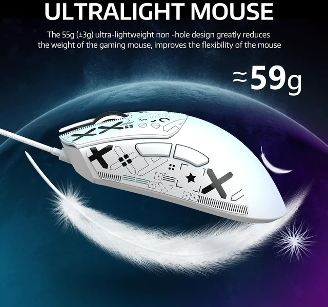 Alt view image 6 of 7 - ATTACK SHARK R1 Wireless Gaming Mouse,Tri-Mode Connection (2.4G/Wired/BT5.2),55g Lightweight,18K DPI Optical Sensor,HUYU 20 Million Key Life,Ergonomic Design,for PC/Laptop/Win/Mac(White+Sticker)