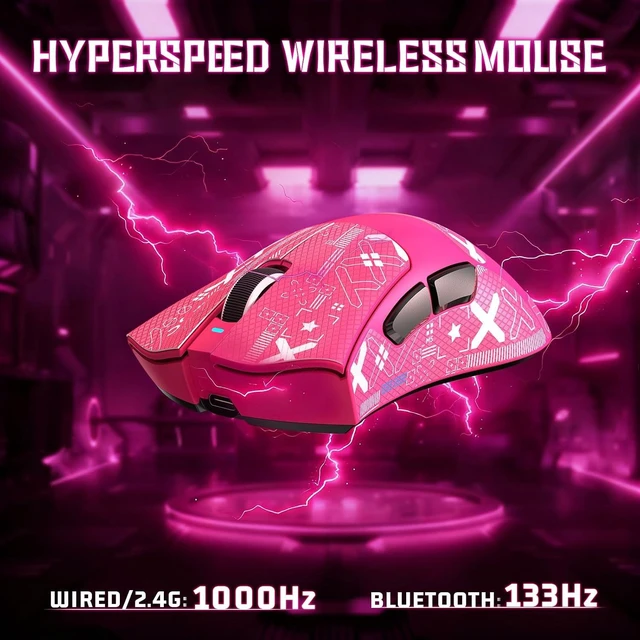 Alt view image 5 of 7 - ATTACK SHARK V3 Ultra-Light Wireless Gaming Mouse,PAW3311 Sensor, 500mAh, 62g, 25KDPI 2.4G/BT/USB-C Rechargeable Wireless Mouse with 5 Programmable Buttons for Laptop,PC,Mac Gamer (Berry Red Griptape)
