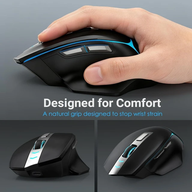 Alt view image 3 of 7 - Bluetooth Wireless Gaming Mouse,12500 DPI RGB Ergonomic Mouse with Tri-Mode (2.4G/USB-C/Wired), Rechargeable Gamer Mice for Computer, Mac, iPad, Laptop & PC (Black)