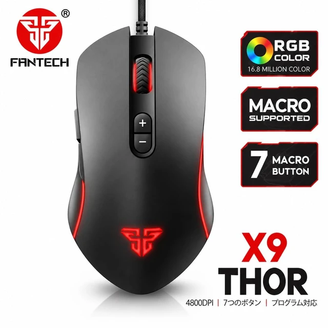 Alt view image 2 of 6 - FANTECH X9 Wired Gaming Mouse - 4800 DPI RGB 7 Programmable Buttons, Black