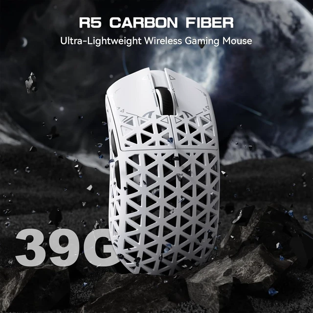 Alt view image 3 of 7 - ATTACK SHARK R5 Ultra Wireless Gaming Mouse,39g Superlight Carbon Fiber Hollowed-Out,PAW3950MAX Optical Sensor Nordic 52840 MCU 8K Polling 42K DPI,BT/2.4G/USB-C Mice with Coiled Cable for PC/Mac-White