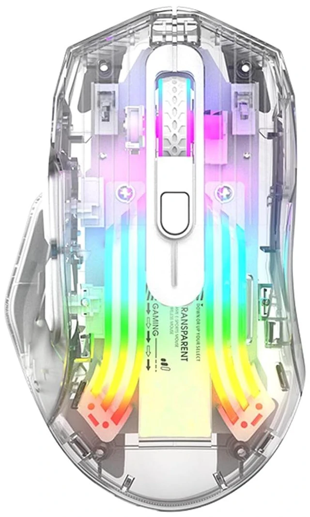 Main image of HXMJ-Wireless Gaming Mice with Transparent Crystal Shell,Tri-Modes (USB Wired+2.4G Wireless+Bluetooth),Silent Click,RGB Backlit-White