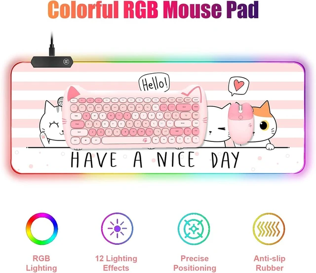 Alt view image 2 of 7 - RGB Large Gaming Mouse Pad, Extended Mouse Pad with 12 Lighting Effects, Water Proof Mutispandex Surface, Non-Slip Rubber Base, 80x30 cm / 31.5×11.8 in (Cat)