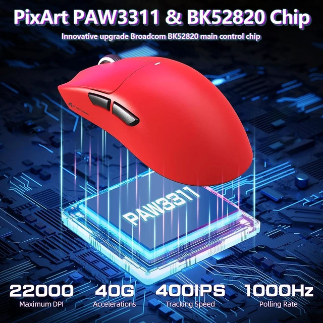 Alt view image 3 of 7 - ATTACK SHARK X11 SE Tri Mode Lightweight Wireless Gaming Mouse - Red