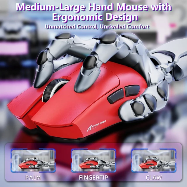 Alt view image 7 of 7 - ATTACK SHARK X11 SE Tri Mode Lightweight Wireless Gaming Mouse - Red