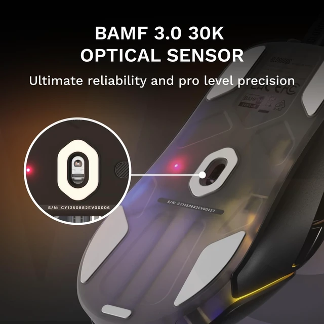 Alt view image 3 of 7 - GLORIOUS Gaming Model O3 Wired Gaming Mouse - Ultralight 54g Weight, 130M Click Optical Switches, 30K DPI BAMF 3.0 Sensor, 750 IPS Tracking, 50G Acceleration, Supports All Grip Types - Black