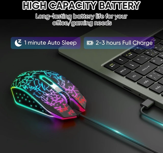 Alt view image 6 of 7 - MELOGAGA Wireless Bluetooth Gaming Mouse, RGB Rechargeable, Silent, Black