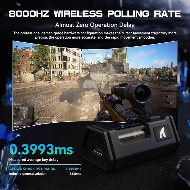 Alt view image 7 of 7 - ATTACK SHARK R5 Ultra Wireless Gaming Mouse,39g Superlight Carbon Fiber Hollowed-Out,PAW3950MAX Optical Sensor Nordic 52840 MCU 8K Polling 42K DPI,BT/2.4G/USB-C Mice with Coiled Cable for PC/Mac-White