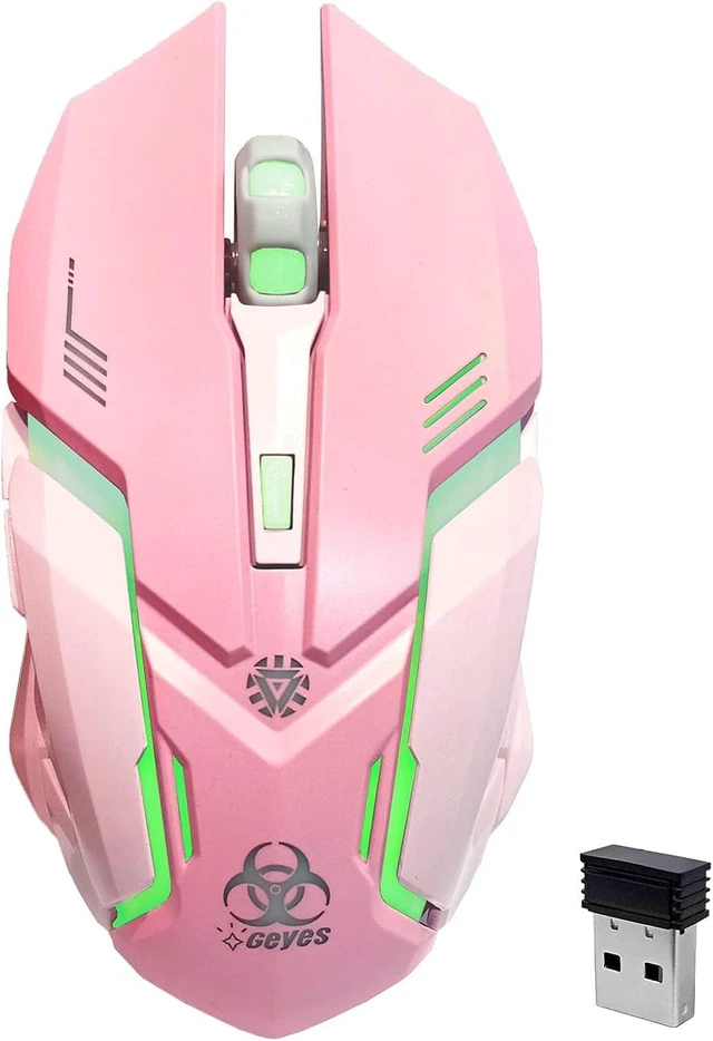 Main image of VEGCOO Pink Wireless Gaming Mouse, Silent Click Wireless Mouse with Colorful RGB LED Lights, Rechargeable Computer Mice with Side Buttons and 3 Level DPI, for Laptop and Desktop