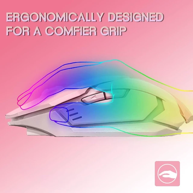Alt view image 4 of 7 - VEGCOO Pink Wireless Gaming Mouse, Silent Click Wireless Mouse with Colorful RGB LED Lights, Rechargeable Computer Mice with Side Buttons and 3 Level DPI, for Laptop and Desktop