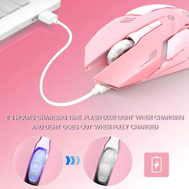 Alt view image 3 of 7 - VEGCOO Pink Wireless Gaming Mouse, Silent Click Wireless Mouse with Colorful RGB LED Lights, Rechargeable Computer Mice with Side Buttons and 3 Level DPI, for Laptop and Desktop